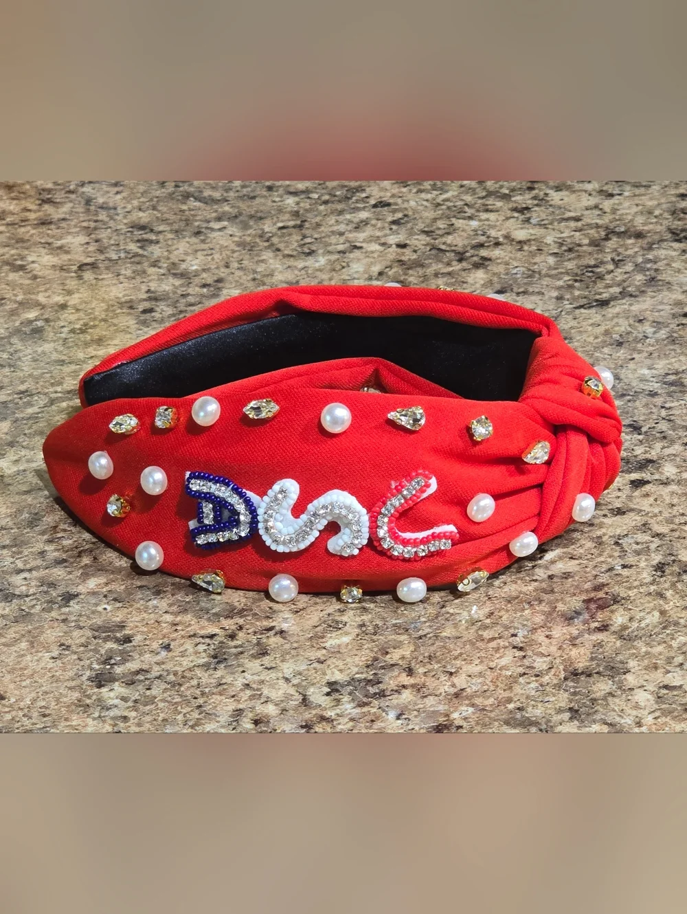 4th Of July USA Embellished Red Knot Headband with Crystal Letters